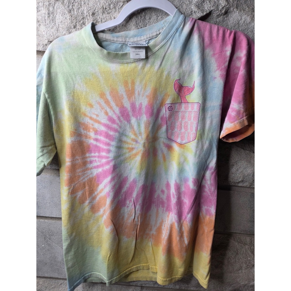 Simply Southern Eat Sleep‎ Beach Repeat Tie Dye Mermaid Pocket Tee Sm Multicolor